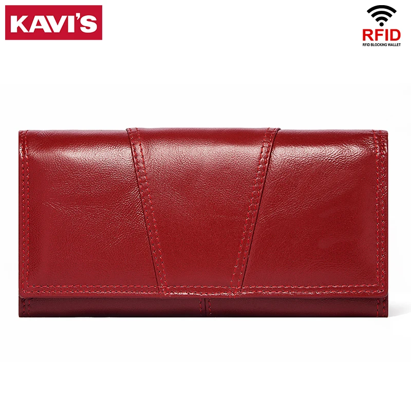 

KAVIS Women Wallets Genuine Leather Female Handy Wallet Long Clutches Purse Girls Lady Cell Phone Card Holders Money Vallets