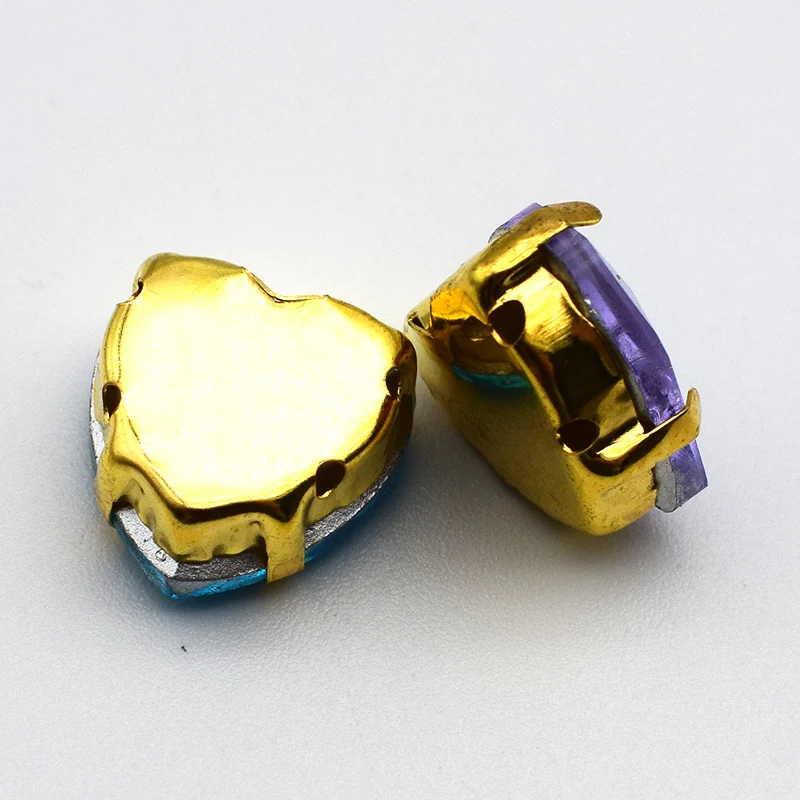 Хрустальные стразы в форме сердца с плоским основанием для шитья золотым когтем