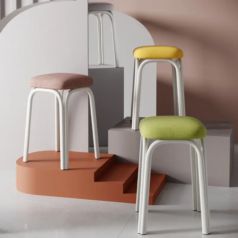 

4Pcs European and American Modern Home Living Room Fabric Round Dining Chair Leisure Stackable Thickened Plastic Stool Furniture