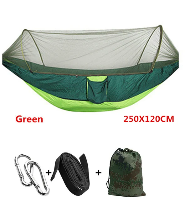 Green 250X120 Автоматический разворачивающийся гамак Сверхлегкий парашютный гамак охотничий москитная сетка двойной подъемный уличный гамак мебель 250X120 см - Цвет: Green 250X120