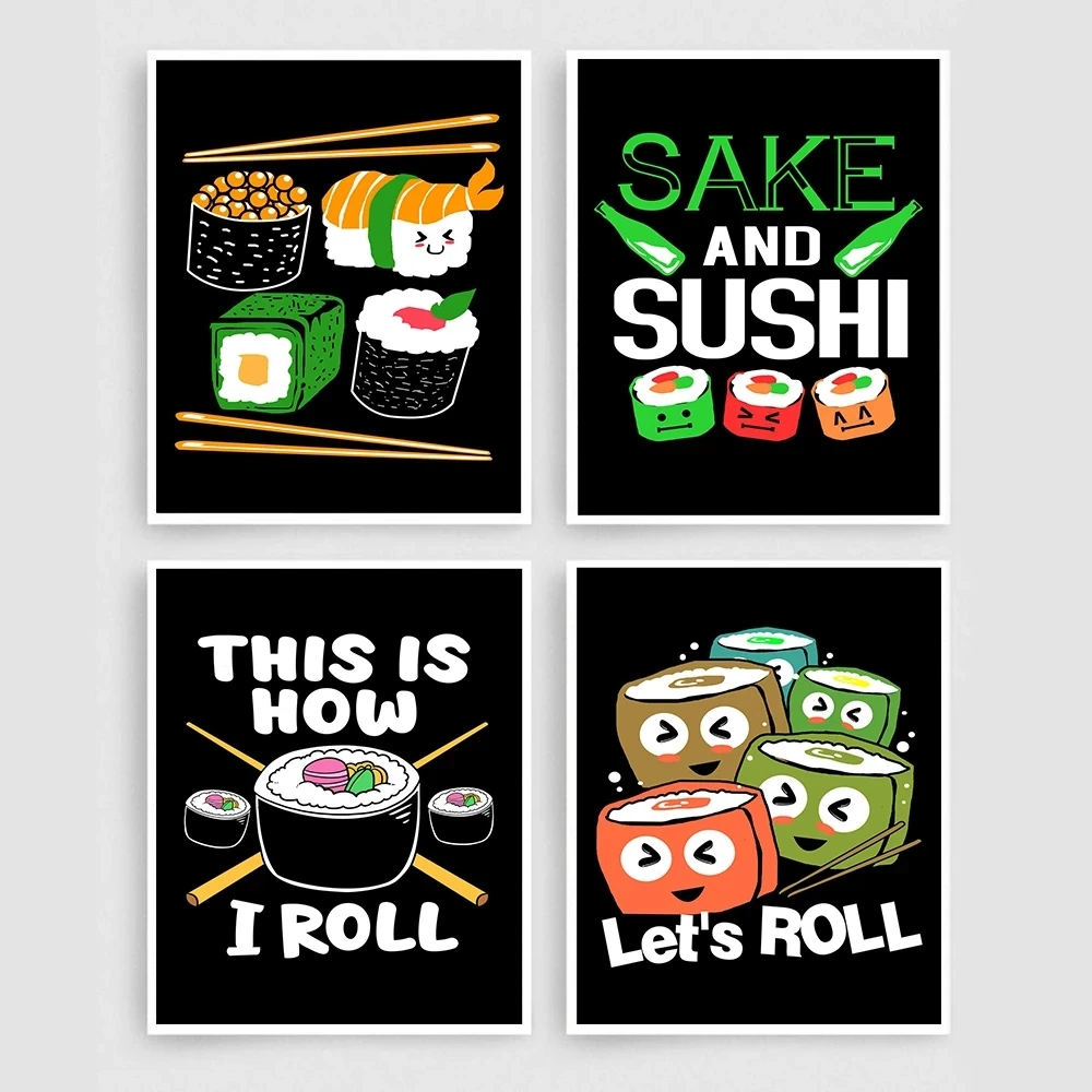 

Modern Abstract Cute Cartoon Sushi Canvas Painting Wall Art Japanese Food Poster Print Wallpaper Living Room Bedroom Decoration