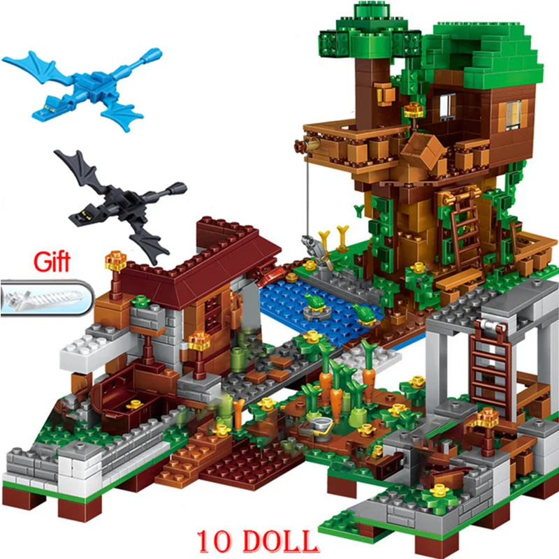 The Farm Cottage Building Blocks Mountain Cave My Worlds Village Warhorse City Tree House With Elevator Bricks Toys Children | Игрушки и