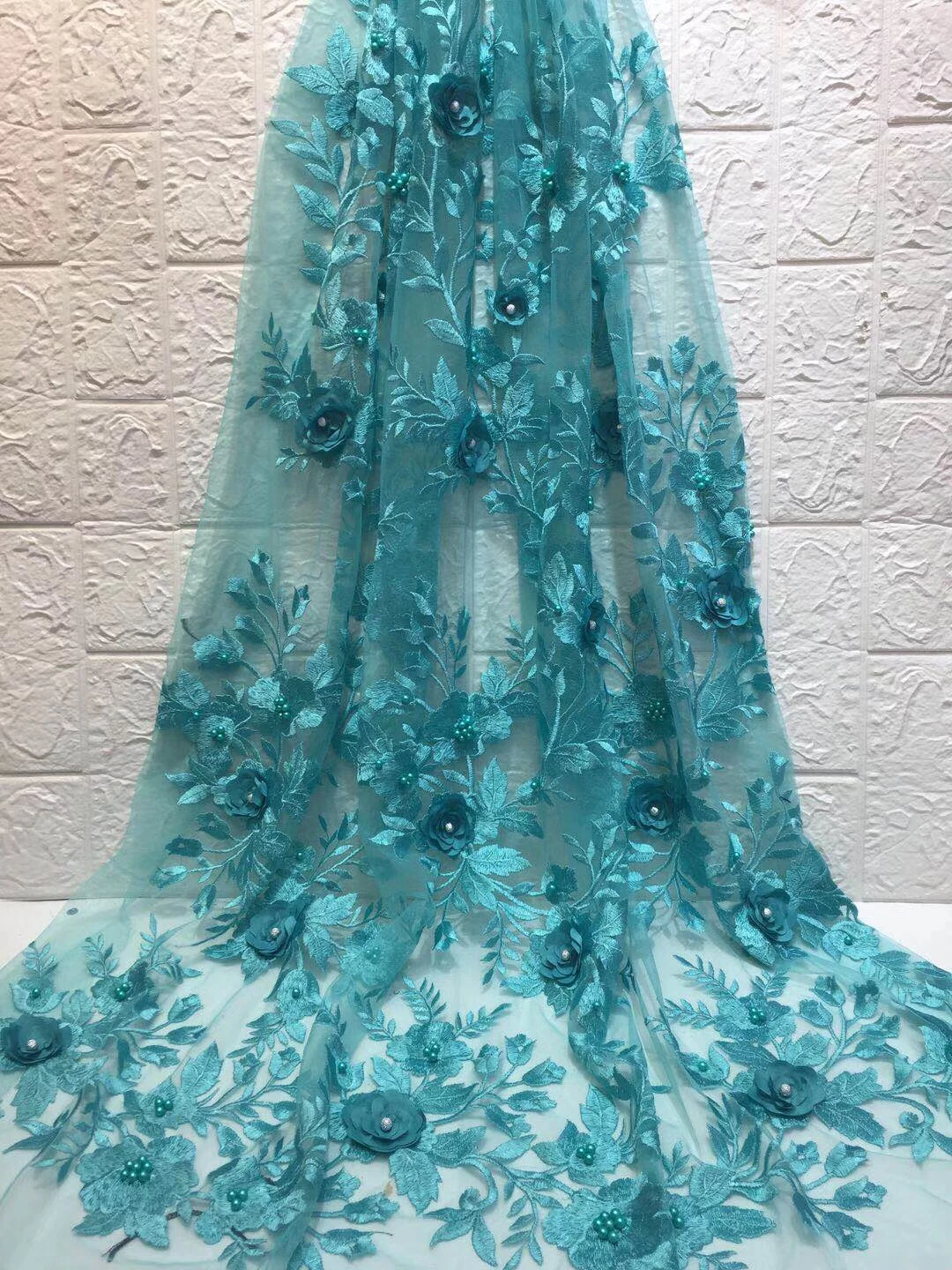 

African Beads French Tulle Lace Fabric With Stones High Quality Embroidery Lace Nigerian French 3d Flowers Tulle Lace ZX30691