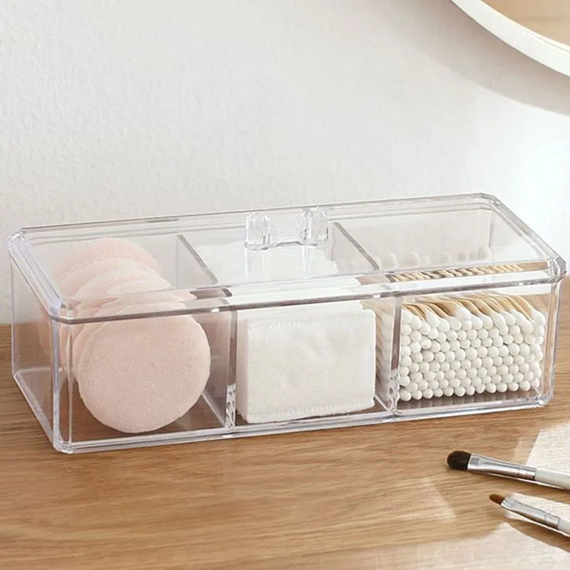 

Transparent Makeup Organizer Storage Box Acrylic Material Organizador Three Compartment Plastic Desktop Sorting