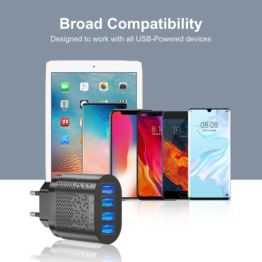 

FLOVEME EU/US Plug USB Charger 48W 3A Quick Charge 3.0 Mobile Phone Charger For iPhone 12 Samsung Xiaomi Fast Wall Chargers