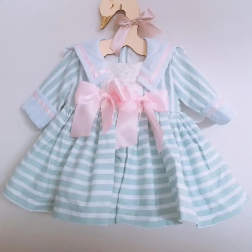 

Spanish Lolita princess dress baby girl striped sailor collar cute dress for kids vintage ball gown dress