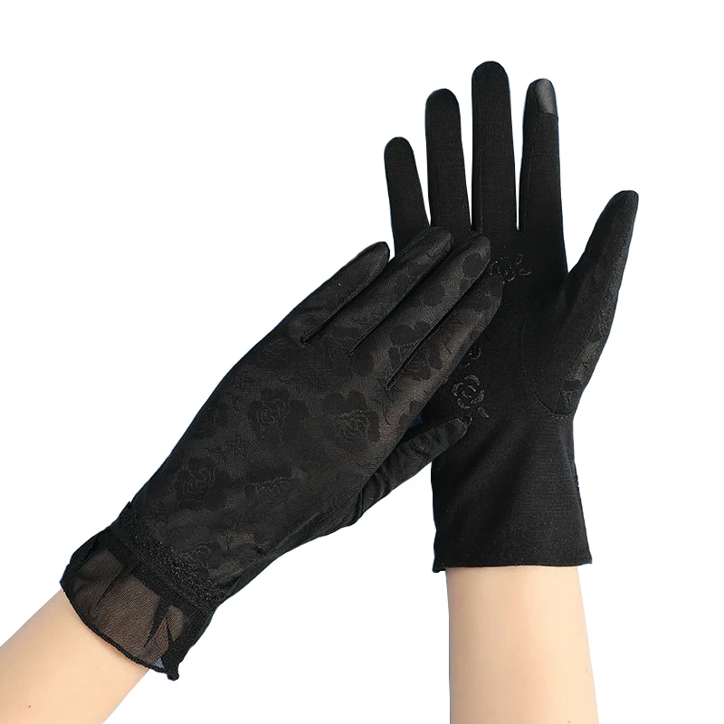 

New Women Spring Driving Gloves Summer Sunscreen Non Slip Touch Screen Gloves Ice Lace Short Thin Mitten Breathable Guantes