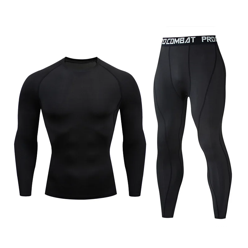 

Mens Sport Running Set Compression T-Shirt + Pants Tights Long Sleeves Fitness Sportswear Training Clothes Gym Suits