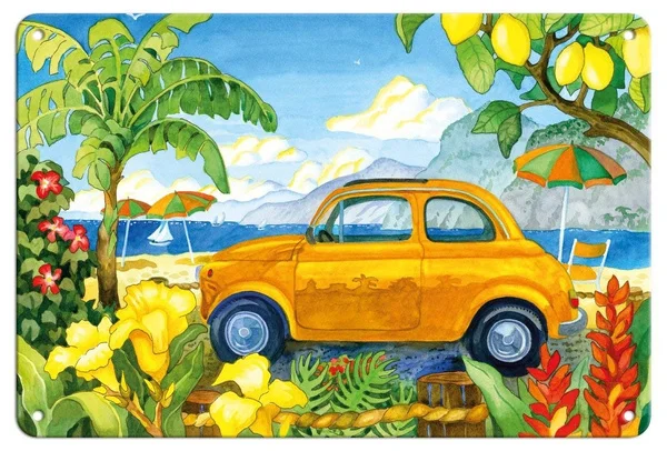 

Yellow Cars By The Sea Tin Sign art wall decoration,vintage aluminum retro metal sign