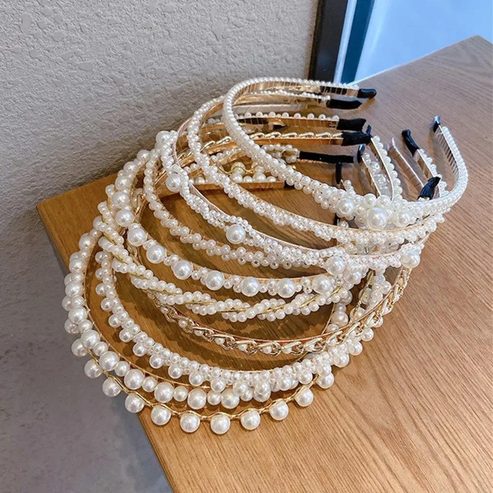 

Повязка для волос с жемчугом женская, обруч с бантом в Корейском стиле, Свадебный металлический аксессуар на голову