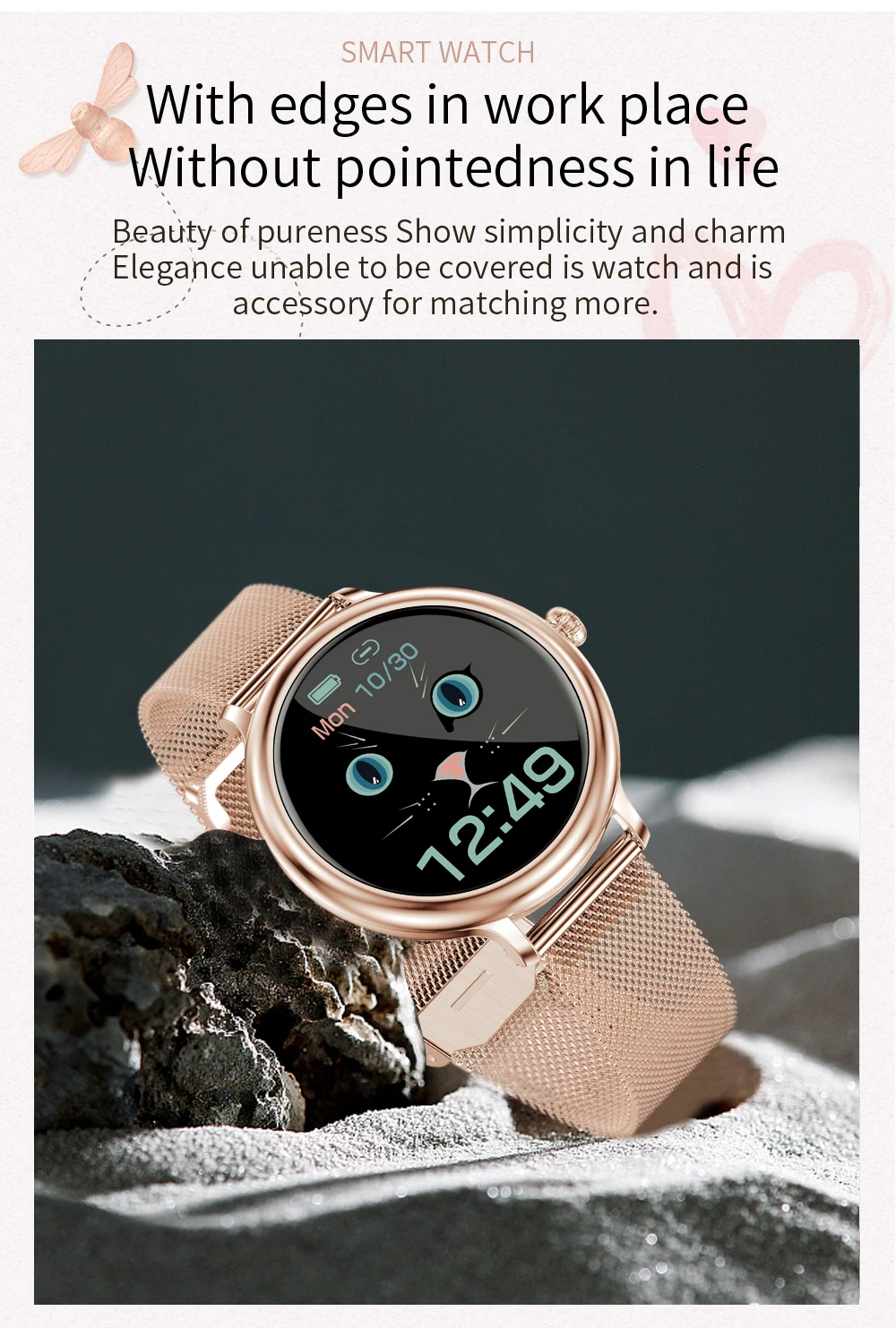 

Willgalllop NY13 New Full Touch Smart Watch Women Luxury Steel Watch Band Fashion Heart Rate IP68 Waterproof Fitness Tracker