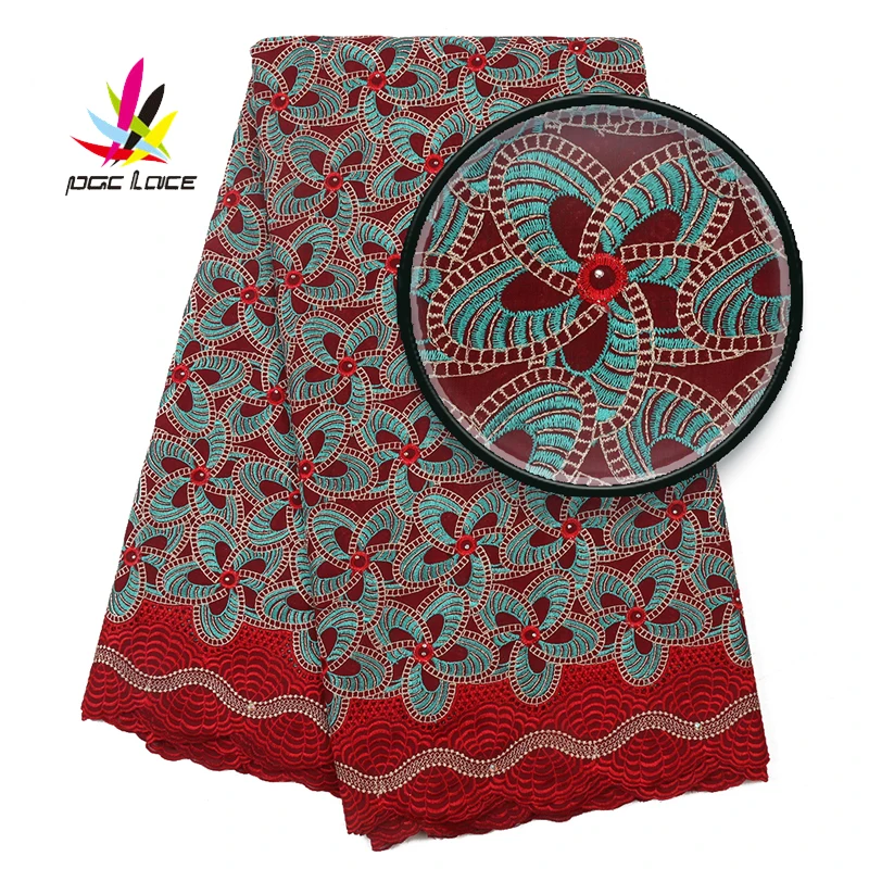 

Nigerian Embroidery Swiss Voile Lace Swiss Voil Lace Fabrics 5 Yards African New Red High Quality Dry Embroidery For Man