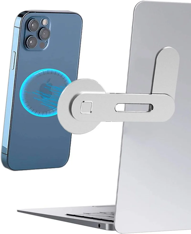 

Magnetic Laptop Phone Holder Computer Monitor Side Cell Phone Mount Slim& Foldable Compatible with All Phones