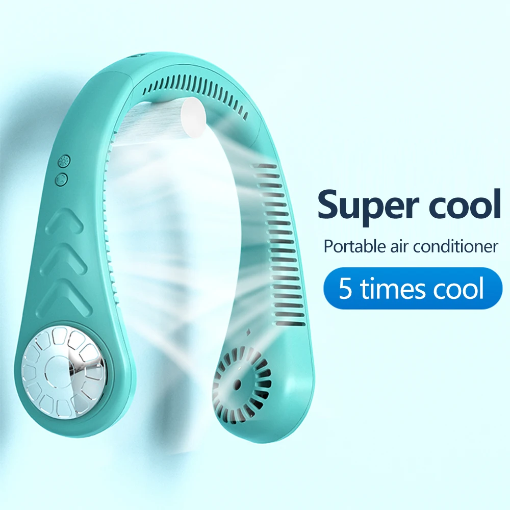 

2021New Mini Neckband Fan Portable Bladeless Fan Rechargeable Leafless Hanging Fans Air Cooler Cooling Wearable 2600mAh