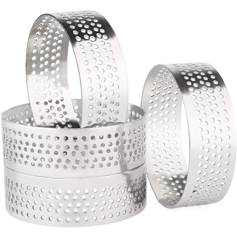 

10Pcs 4.5cm Round Stainless Perforated Seamless Tart Ring Quiche Ring Tart Pan Pie Tart Ring with Hole Tart Shell Ring