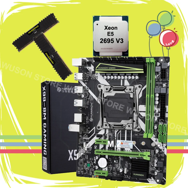 Бренд HUANANZHI X99 LGA2011-3 материнская плата комплект X99 материнская плата с M.2 NVMe Слот Процессор Xeon E5 2695 V3 ram 32G(2*16G) 2400 DDR4