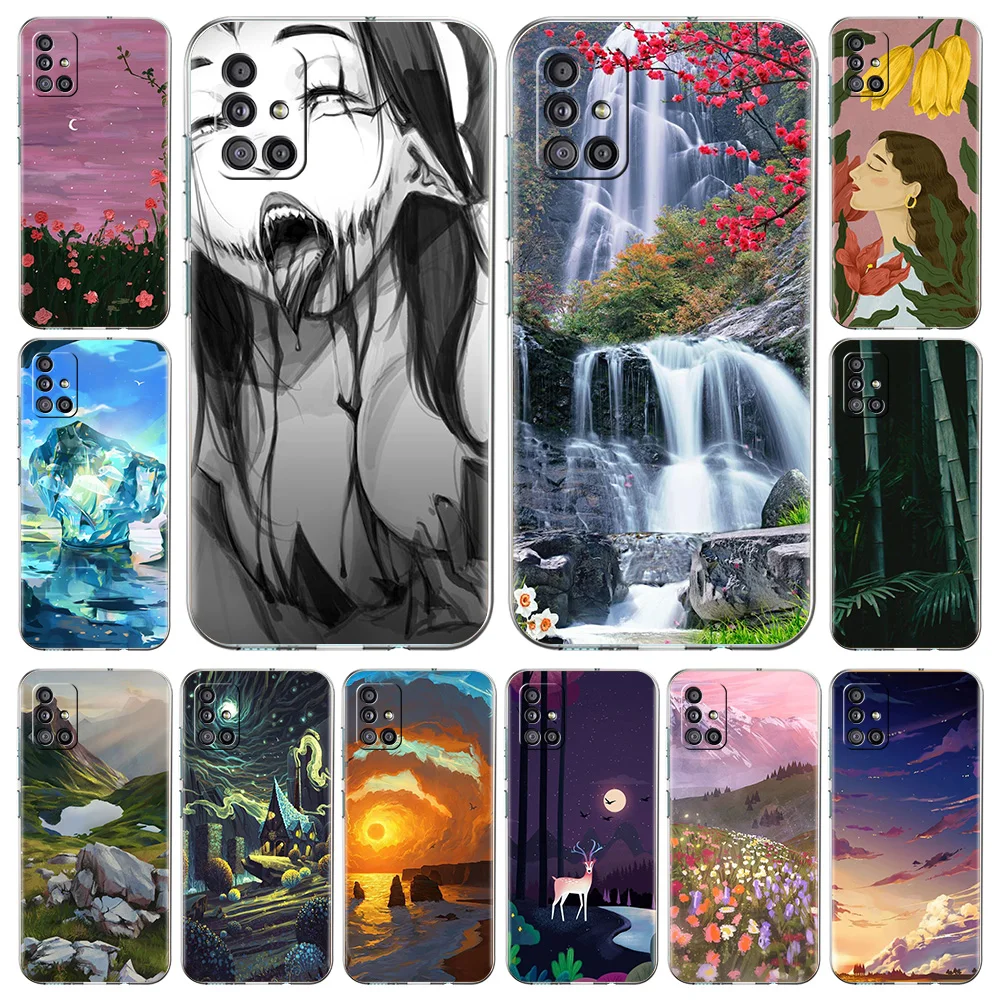 

Nature Sketching Phone Case Cover For Samsung Galaxy A51 A71 A41 A31 A21S A11 A01 M31 Transparent Soft TPU Fundas Shell Coque