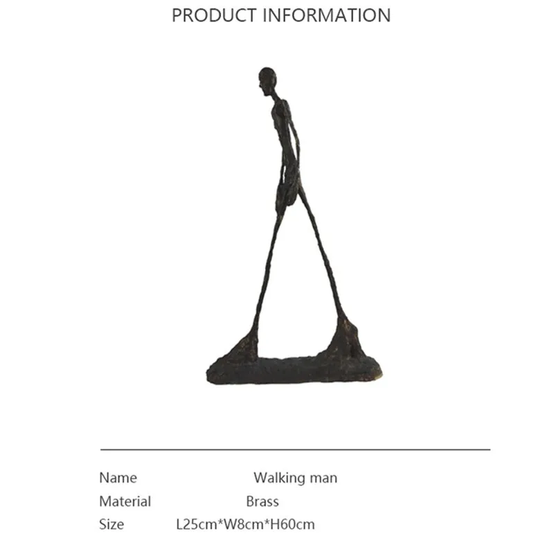 

big Size 60cm Handmade Crafts Brass Character Statue Walking man Person Walker Giacometti Sculpture Home Decoration Office decor