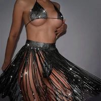 2021 sexy glitter rhinestone bling nightclub skirt long tassel skirts womens crystal diamond women beach party wholesale clothes