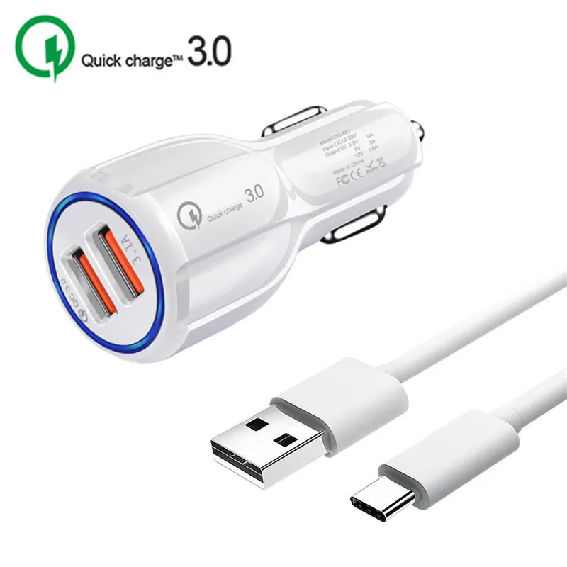Charger and Cable QC 3,0 USB Quick Charge телефон автомобильное зарядное устройство адаптер type C кабель для samsung S8 A20 A30 A40 A50 A60 A70 M30 Google Pixel 3a 3 2 XL - Тип штекера: Charger and Cable