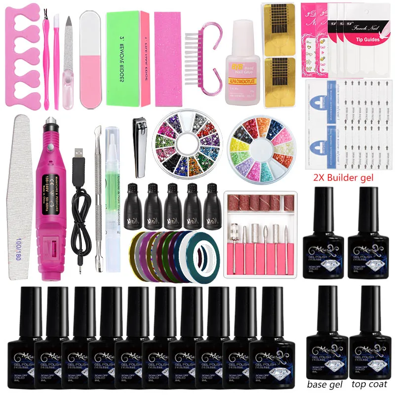 NO lamp gel set Машинка для все набор для маникюра кисти для маникюра маникюр маникюрный гель лак набор для наращивания ногтей ногтевой сервис лак для ногтей наборы поли геля сушка для ногтей гель лак set - Цвет: NO lamp gel set