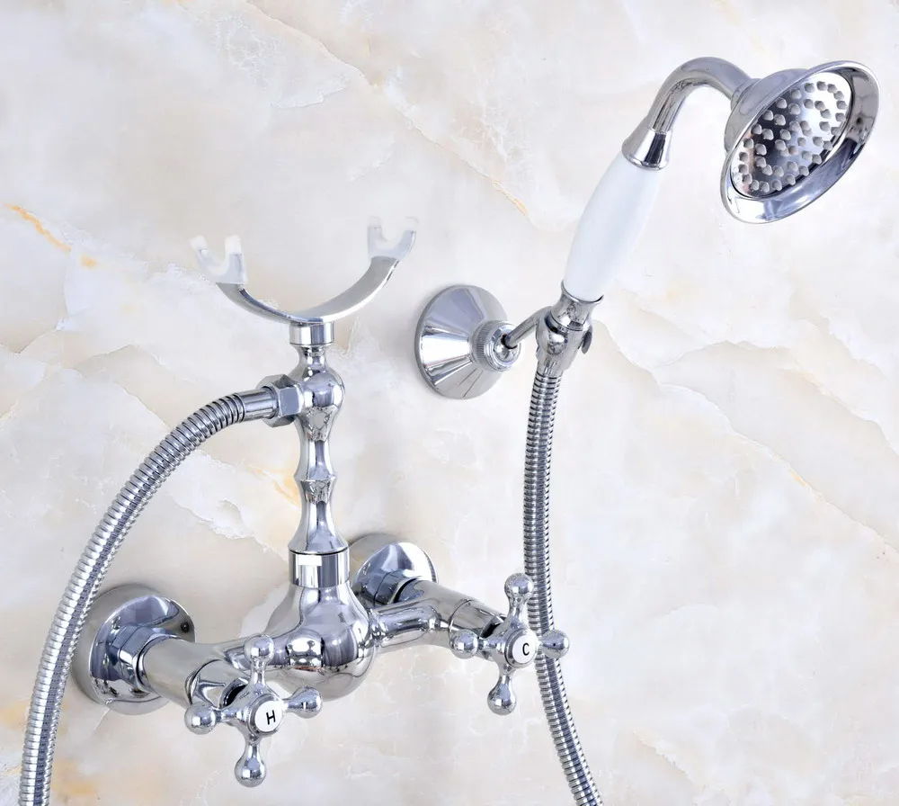 

Современный Серебристый, хромированный, латунный настенный смеситель для ванны с резьбой + шланг 1,5 м, смеситель 2na726