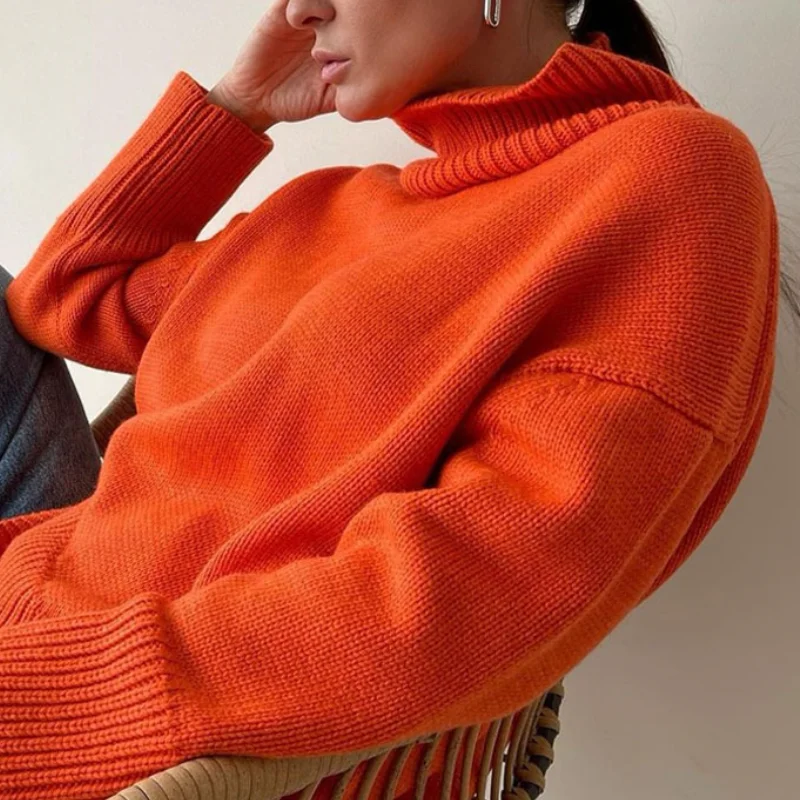 

Women's Knitted Turtleneck Sweater Oversize Solid Long Batwing Sleeve Top Female Pullover Jumper Autumn Winter Sweaters