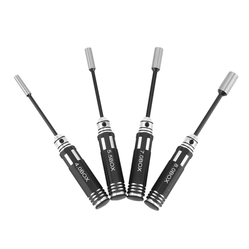 

4PCS Hex Driver Flat Head Screw Nut Wrench Repair Tool Kit Socket 4.0 5.5 7.0 8.0 mm for RC Car Helicopter Tools