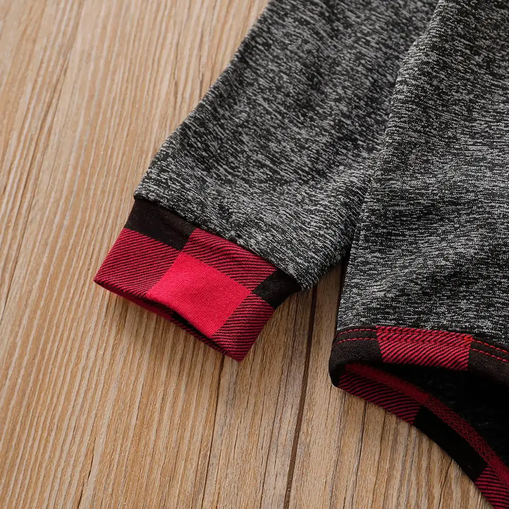 PatPat Baby Boy Trendy 2pcs Solid Long-sleeve Hooded Bodysuit and Plaid Print Pants Sets Baby Boy Clothes Set