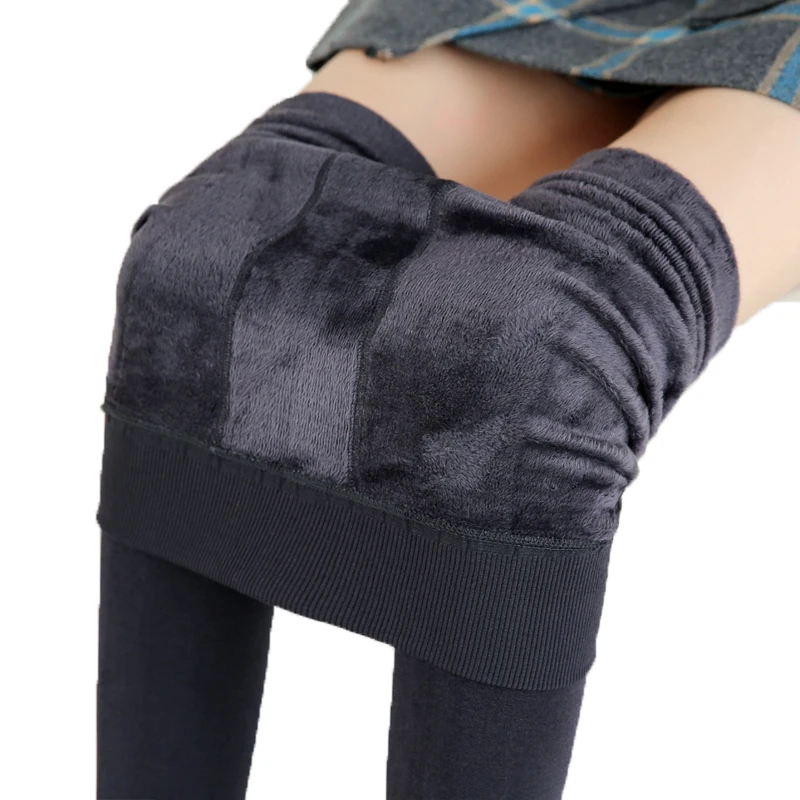 

2021 Women's Warm Velvet Trousers Autumn-Winter Big Size Candy Colors Thick Faux Knitted Thicken Slim Stretch Sexy Tights