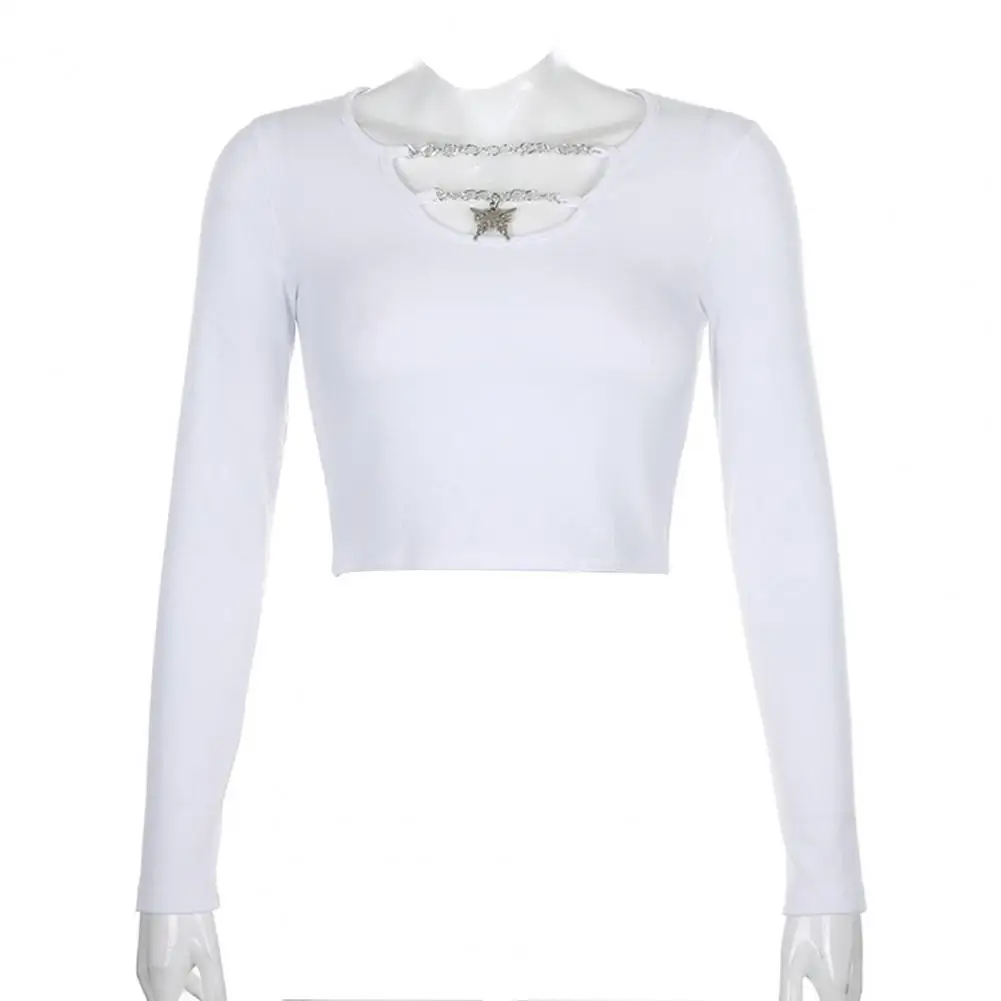 

Women Long Sleeve Butterfly Chain Knitted Blouse Crop Top T-shirt Streetwear