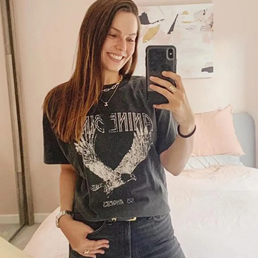 Женская Винтажная футболка с графическим принтом хлопковый пуловер коротким