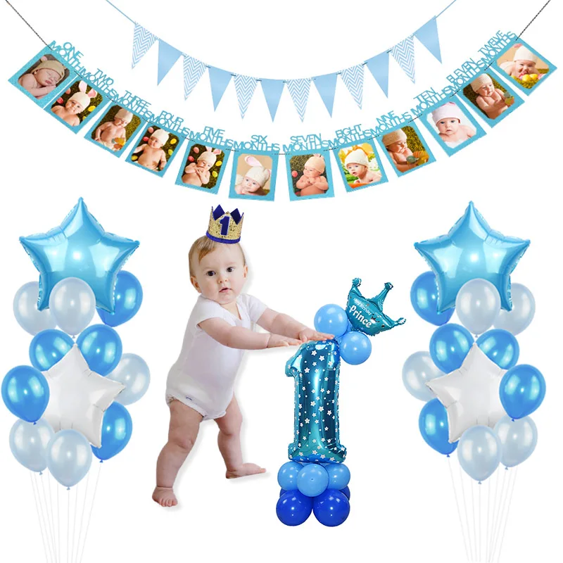 12 месяцев первый день рождения воздушный шар баннер украшение 1st мальчик девочка