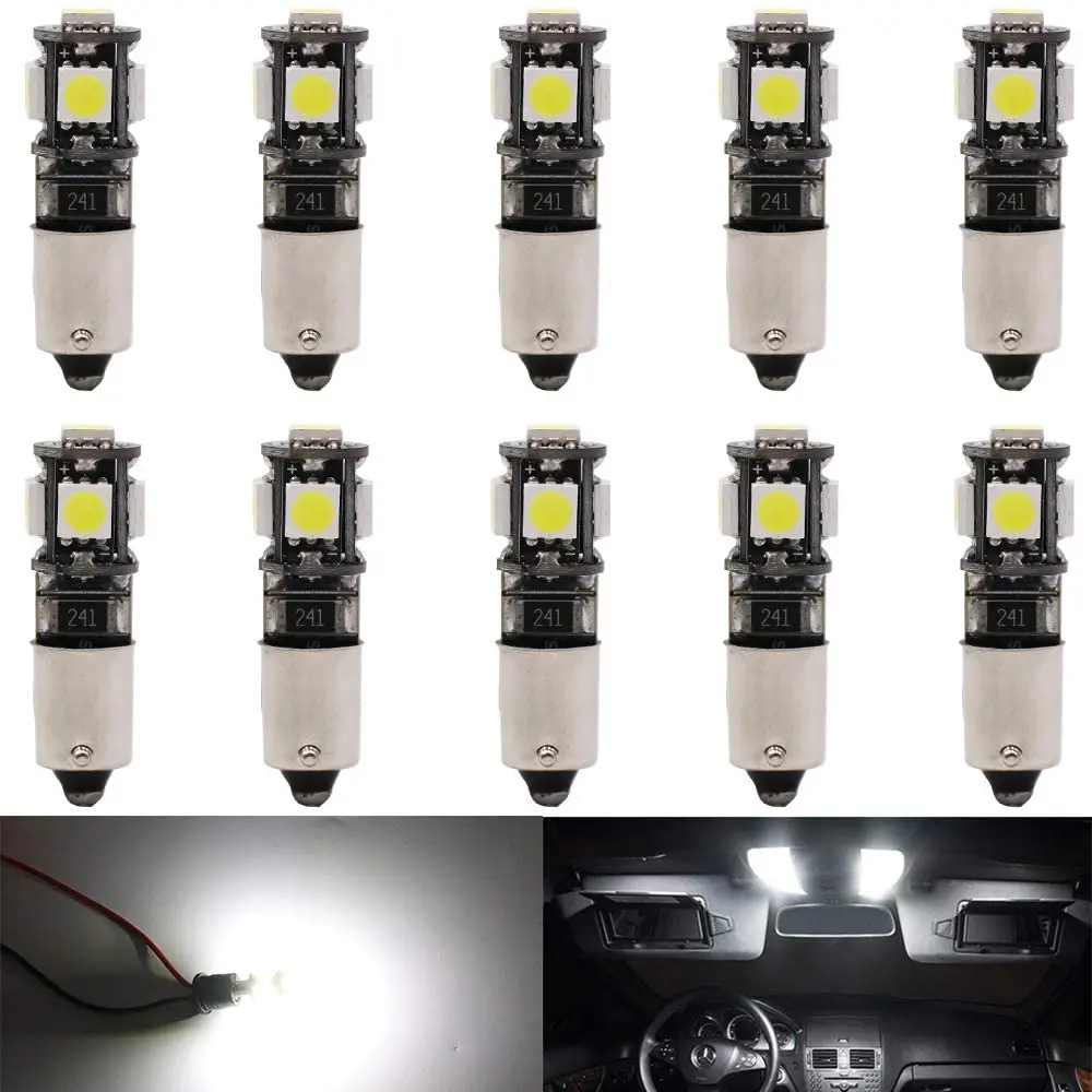 

10-Pack BA9S BA9 12146 1445 1816 5 SMD Canbus LED Light 12V Car Interior Trunk License Plate Glove Box Side Marker Light White