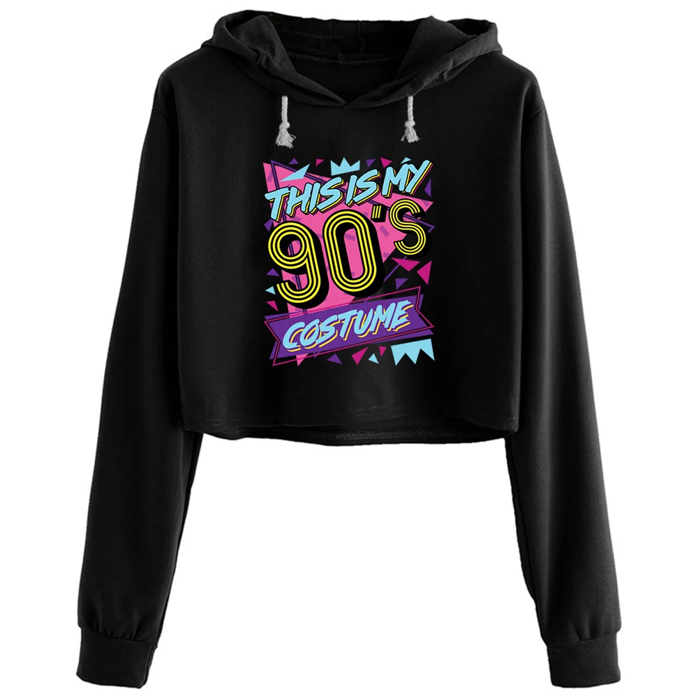 90s Costume This Is My 90s Costume Crop Hoodies Women Korean Y2k Kawaii Goth Pullover For Girls