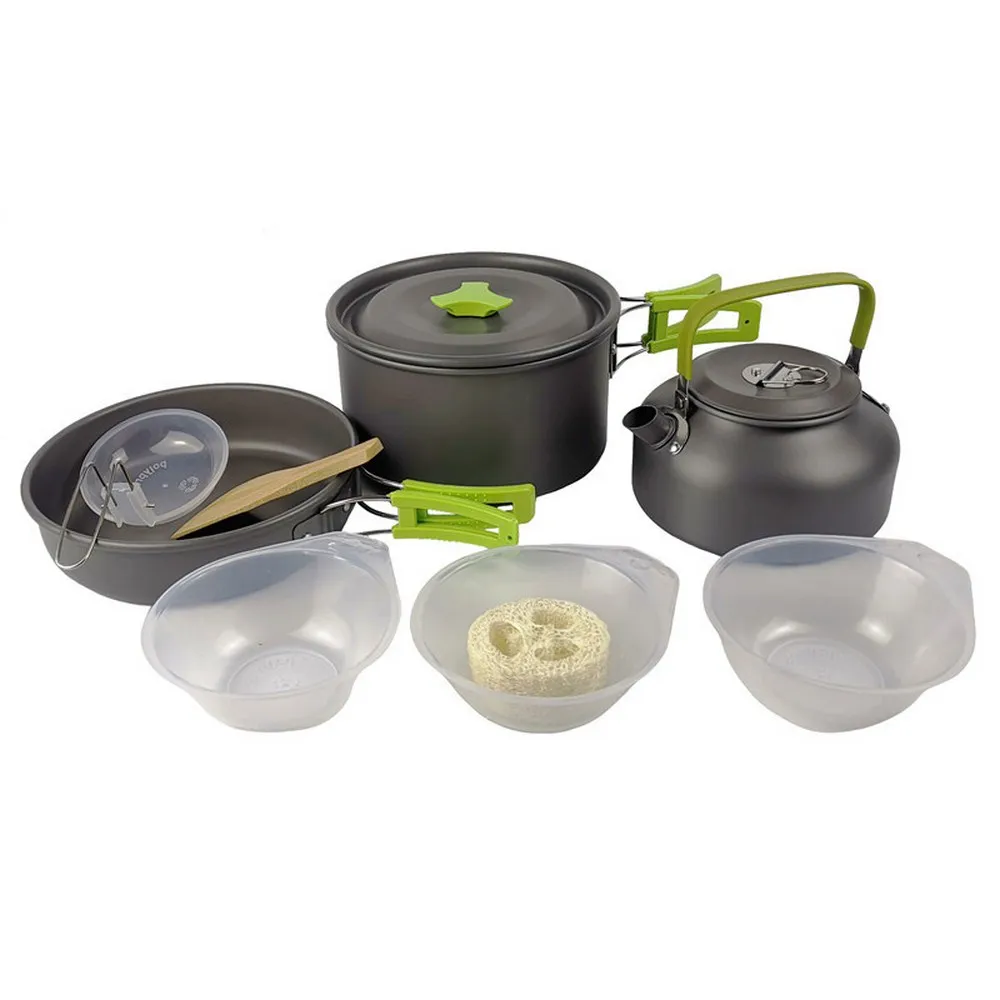 

Camping Cookware Set Alumina Nonstick Portable Outdoor Hiking Tableware Kettle Pot Cookset Cooking Pan Bowl for Hiking Picnic