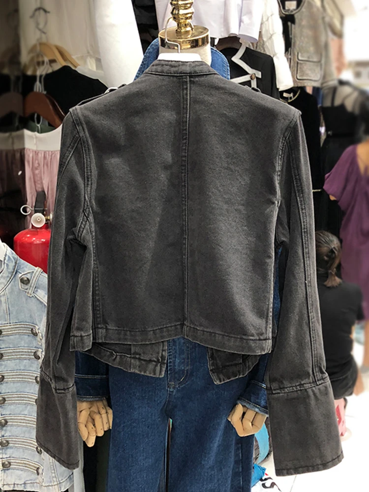 

Heavy craftsmanship, double-row buttons, decoration, old, washed, retro, denim jacket, ladies' autumn new styles, all-match