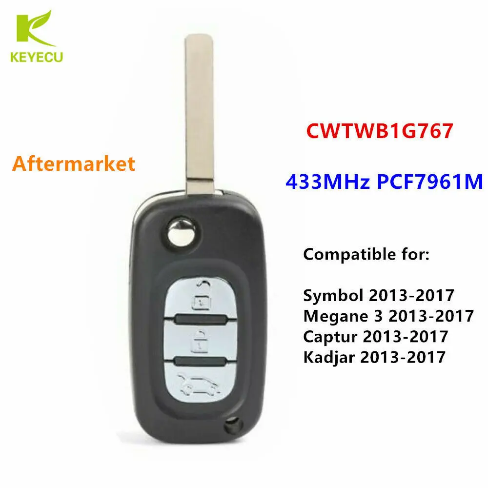 KEYECU Замена Uncut Флип дистанционный брелок 3 кнопки 433 МГц PCF7961M для Renault 2013-17 символ
