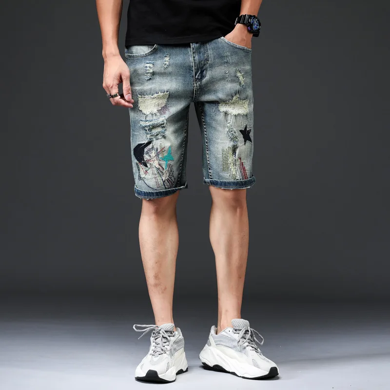 

Summer Denim Shorts Male Jeans Men Jean Shorts Bermuda Skate Board Harem Mens Jogger Ankle Ripped Wave 29-38 CHJ826