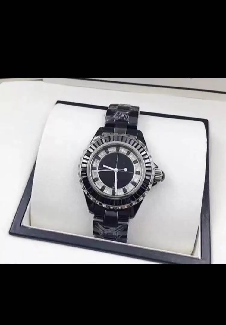 

2020 Genuine Ceramic Black Bar Diamonds Bezel Luxury Brand Ceramica Men Women Fashion Simple Quartz Lady Elegant Watch 33mm 38mm