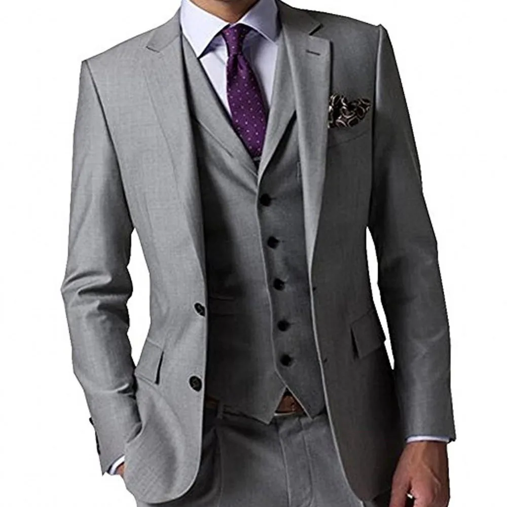

Custom Made Groom Tuxedos Light Grey Groomsmen Side Vent Best Man Suit Wedding Party Bridegroom Suits(Jacket+Pants+Vest)