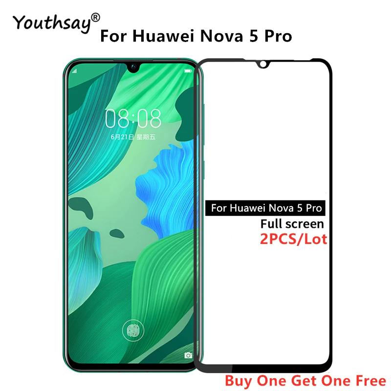 2 uds vidrio para Huawei Nova 5 Pro cobertura completa de pegamento pel&iacute;cula protectora de pantalla para Huawei Nova 5 Pro vidrio para Huawei Nova 5 Pro pel&iacute;cula-0