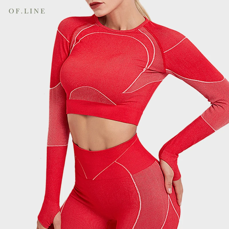 

New Cropped Long Sleeved Sports Tight Women's Outfit Yoga Shirt Fitness Clothing Sexy Workout Top Push Up Underwear