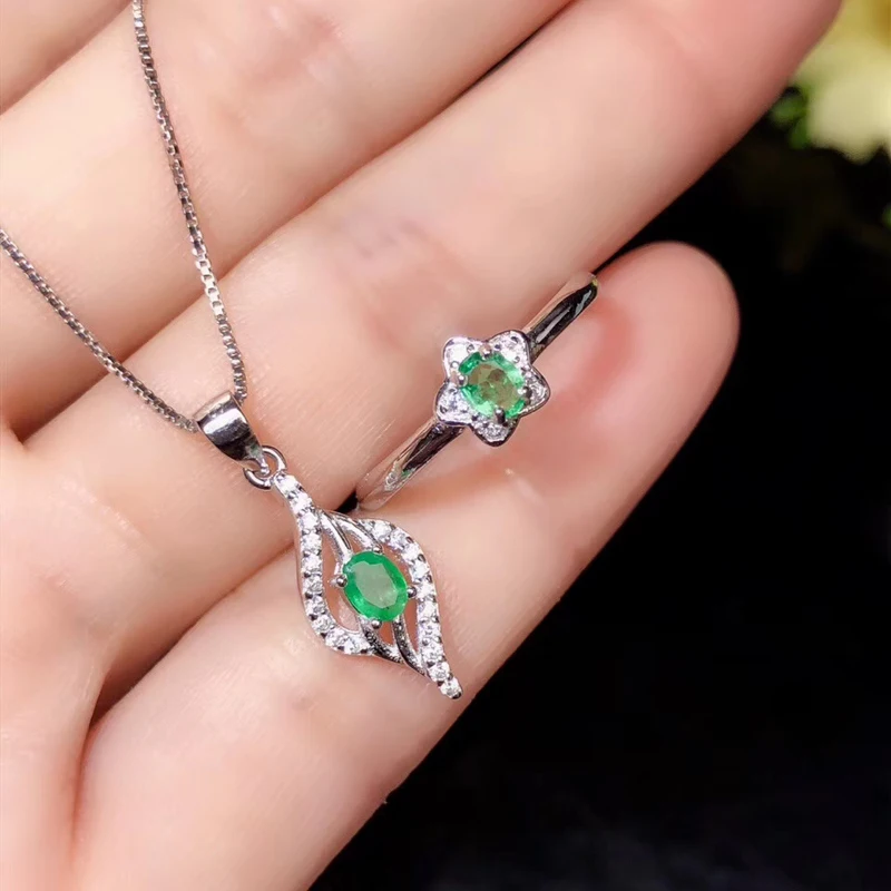 CoLife Jewelry Natural Emerald Ring Pendant Set for Wedding Zambia Silver Gift Woman | Украшения и аксессуары