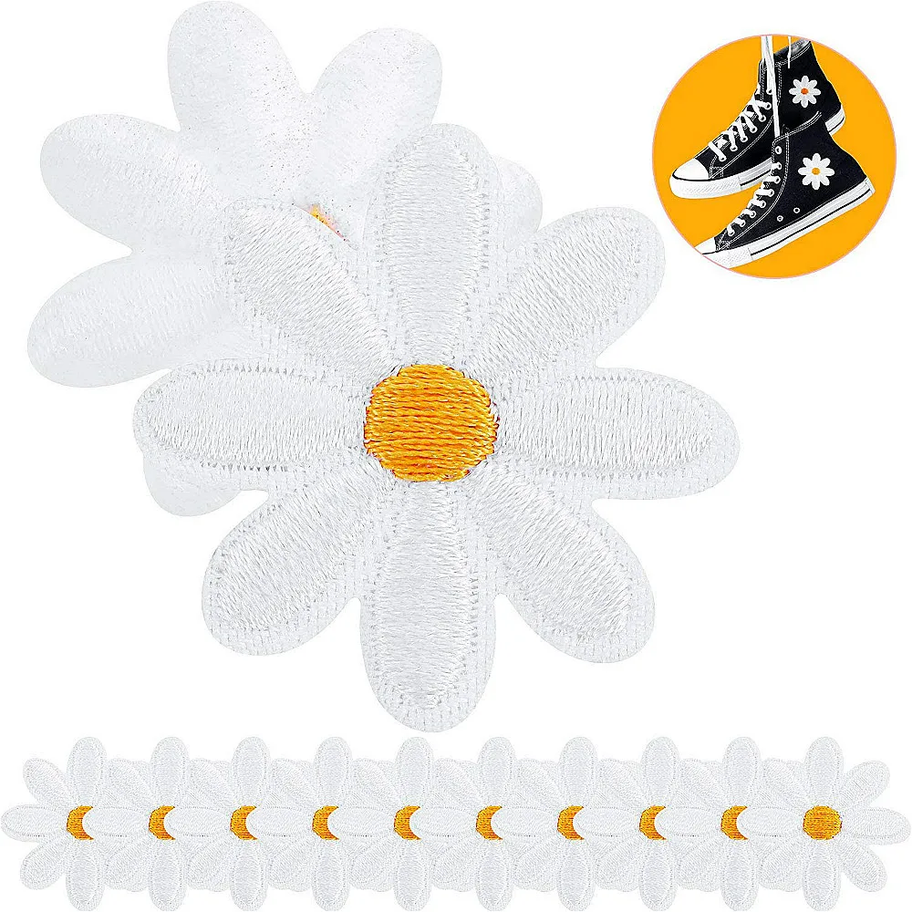 10pcs/set Diy Small Sun Flower Daisy Embroidery Patches For Clothing Iron On Clothes Sticker Stripe Iron-on Applique Hole Repair
