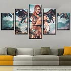 Настенный плакат, картина, модульные картины для гостиной, декоративные картины на холсте с принтом, 5 панелей, рисование по мотивам игры Horizon Zero Dawn