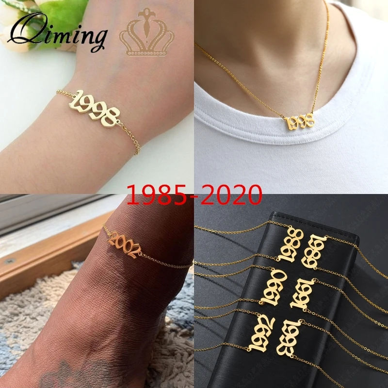 Ожерелье с номером педанта на английском языке 1985-2020 золотые женские браслеты