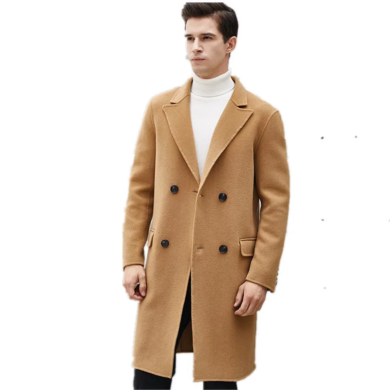 

100% Wool Coat Autumn Winter Jacket Men Double-side Woolen Coats Windbreaker Long Jackets Plus Size Manteau F-RK501-18221 MY1790