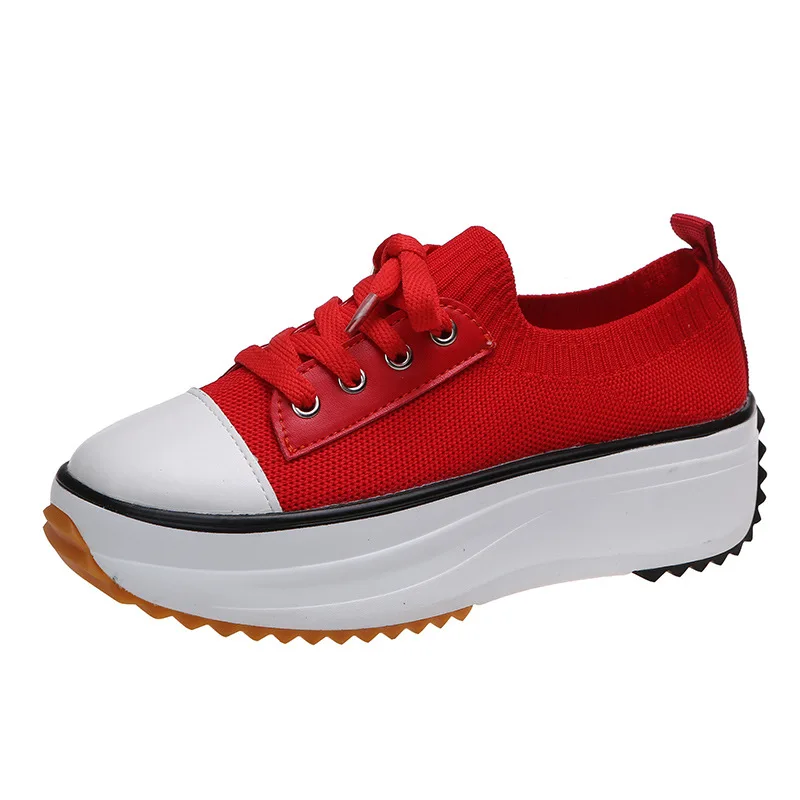 Flats Platform Shoes for Woman 2022 Fashion Sneakers Women Shoes Stretch Fabric Breathable Casual Round Toe Platform Sneakers