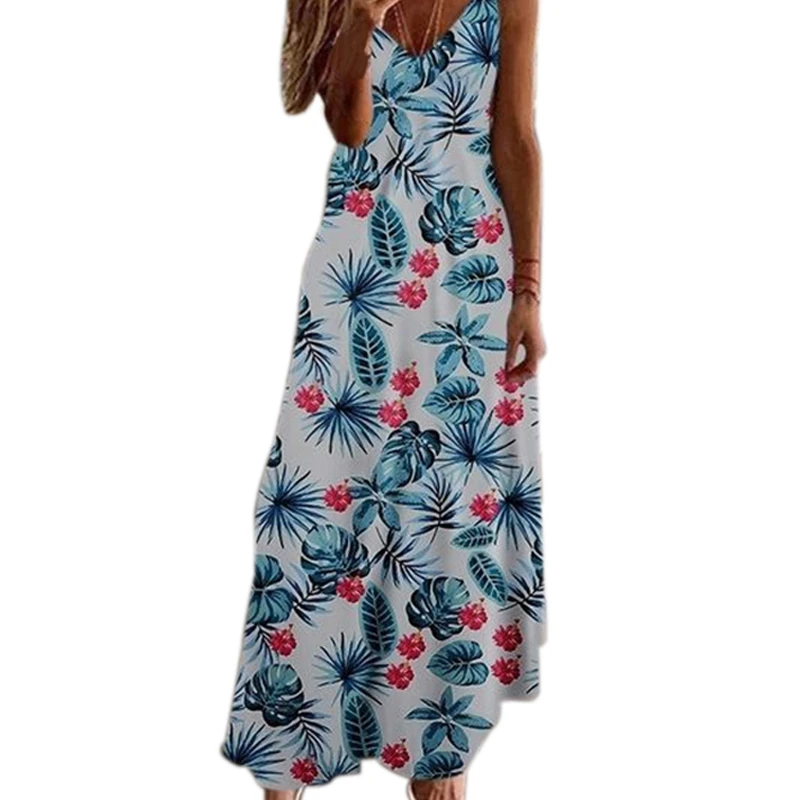 

Летнее платье-макси с V-образным вырезом, без рукавов